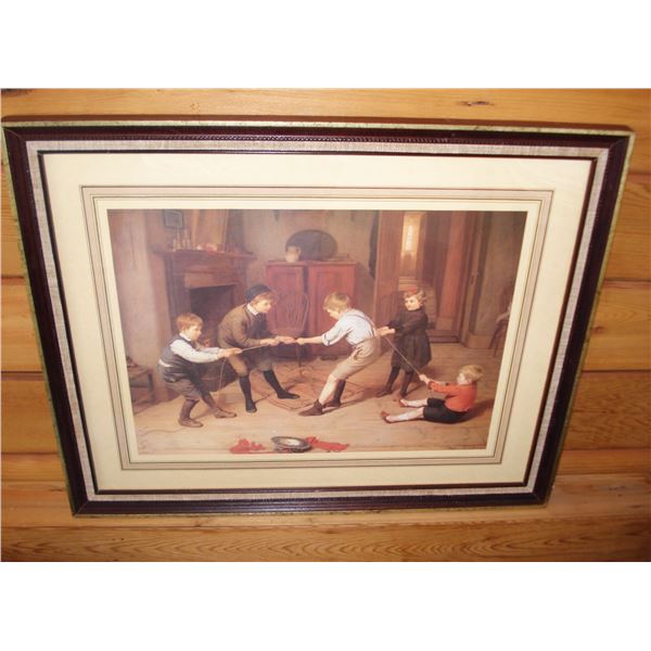 Vintage Picture Of Children Playing  Approx  21.5x17.5 Inches