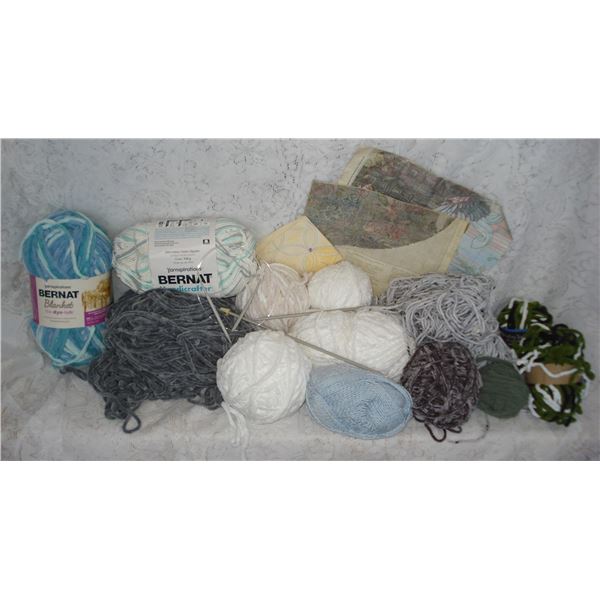 Large Lot Of Yarn  Some Patterns and Knitting Needles
