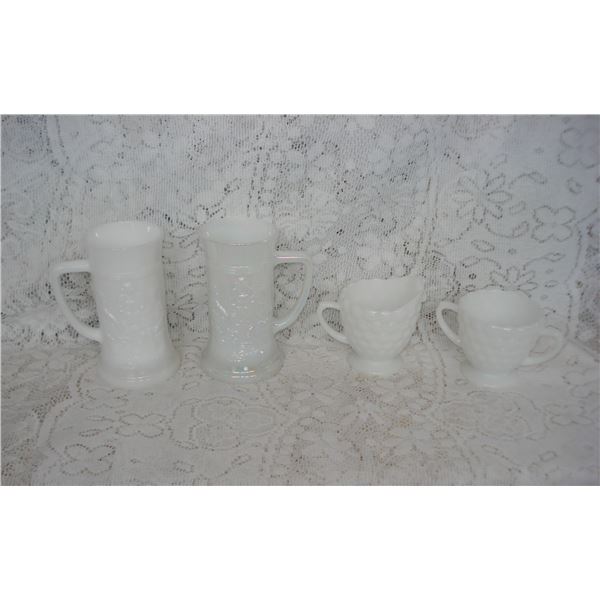 Milk Glass Items  Steins  One Iridescent  Cream and Sugar Set