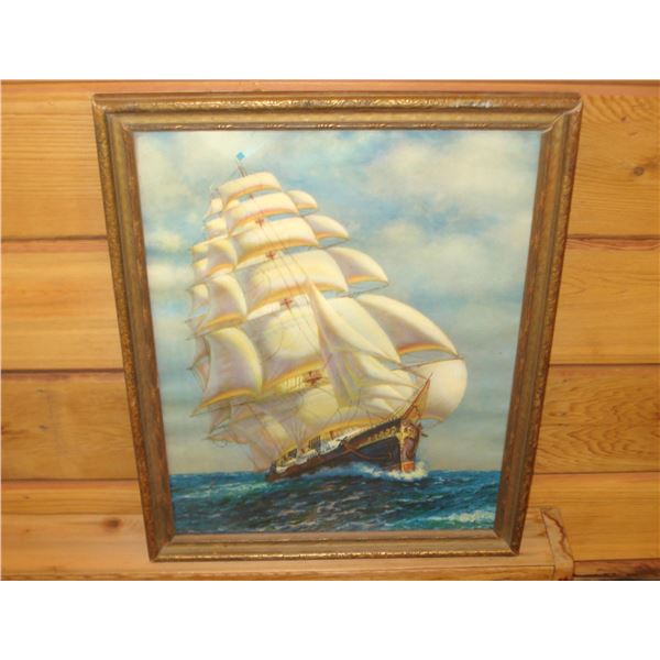 Old Picture Clipper Ship  15.5x12.5 Inches