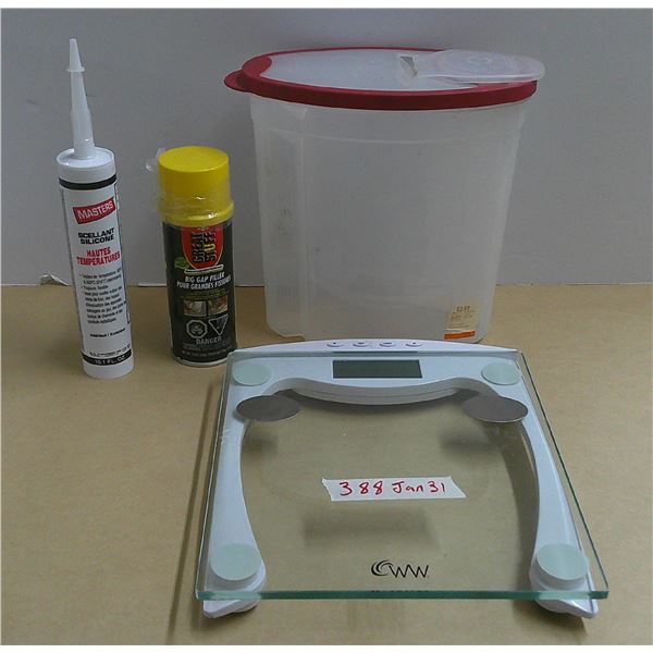 bottle of silicone, big gap filler, weigh, skill, cereal container