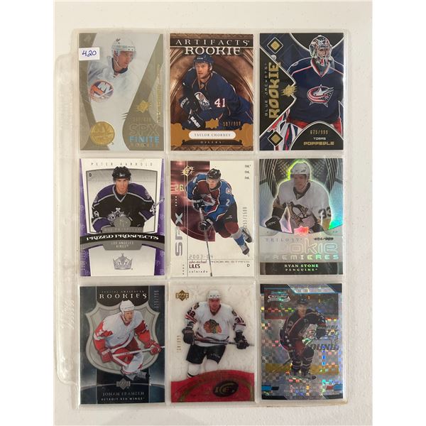 Serial Numbered Rookie Cards - 1 Sheet (9 Hockey Cards)