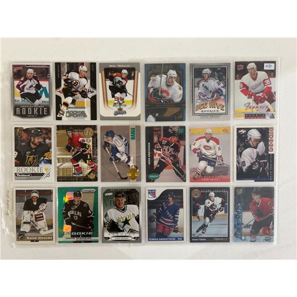 Assorted Rookie Cards - 2 Sheets (18 Hockey Cards)