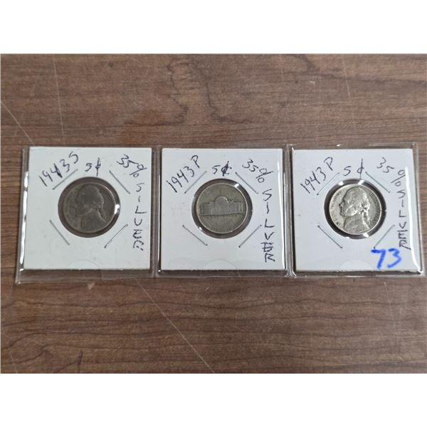 3 Usa 5 cent coins- 1943