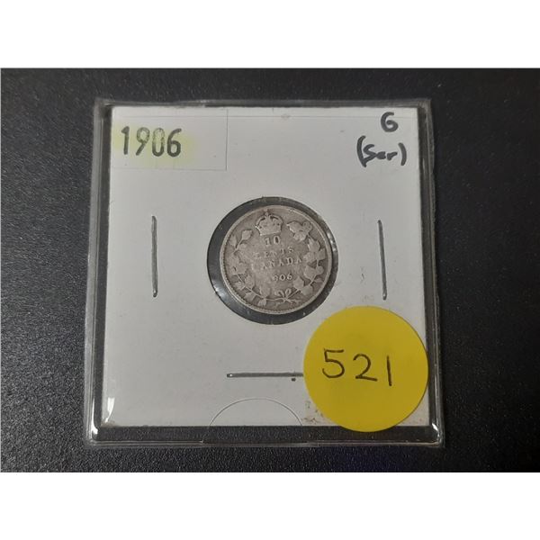 1906 Canada Silver 10 Cents.