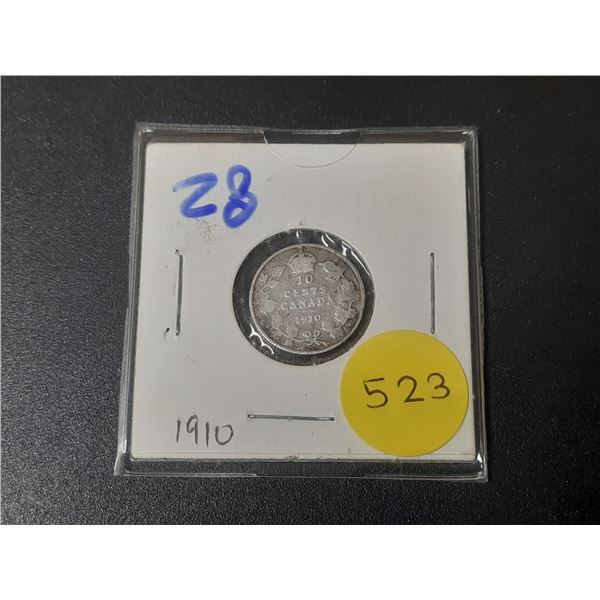1910 Canada Silver 10 Cents.