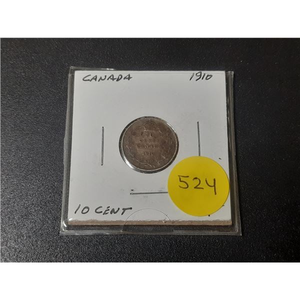 1910 Canada Silver 10 Cents.