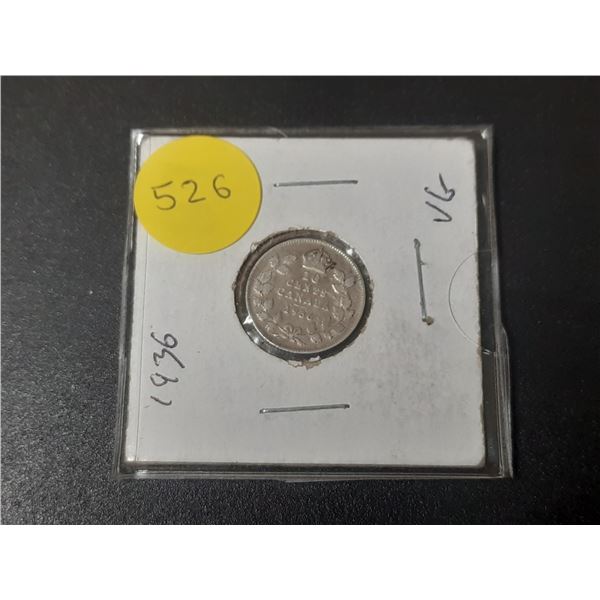 1936 Canada Silver 10 Cents.