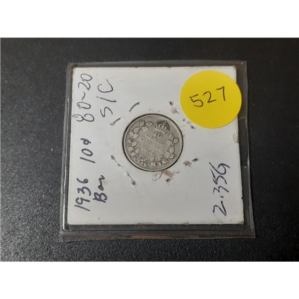 1936 Canada Silver 10 Cents.