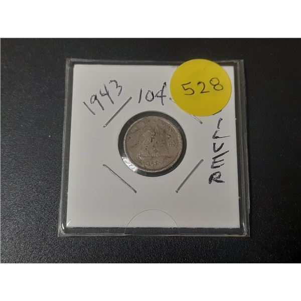 1943 Canada Silver 10 Cents.
