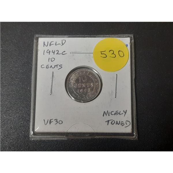 1942 New Foundland Silver 10 Cents.