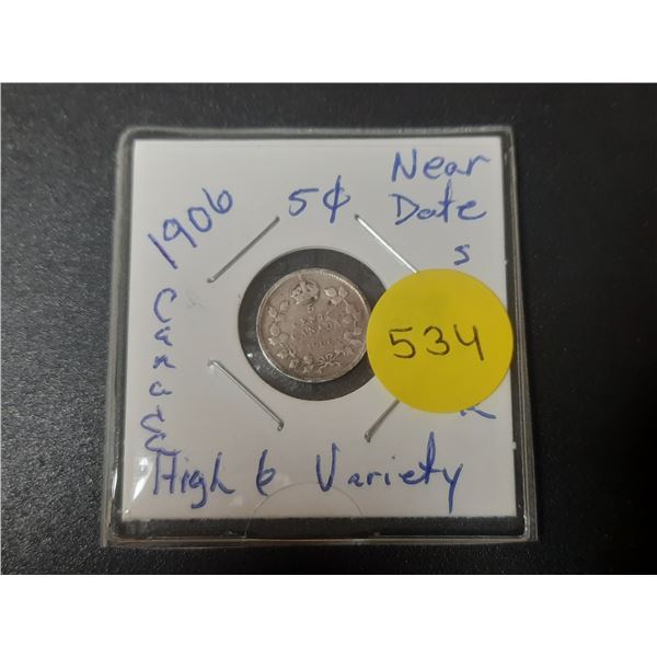 1906 Canada Silver 5 Cents.