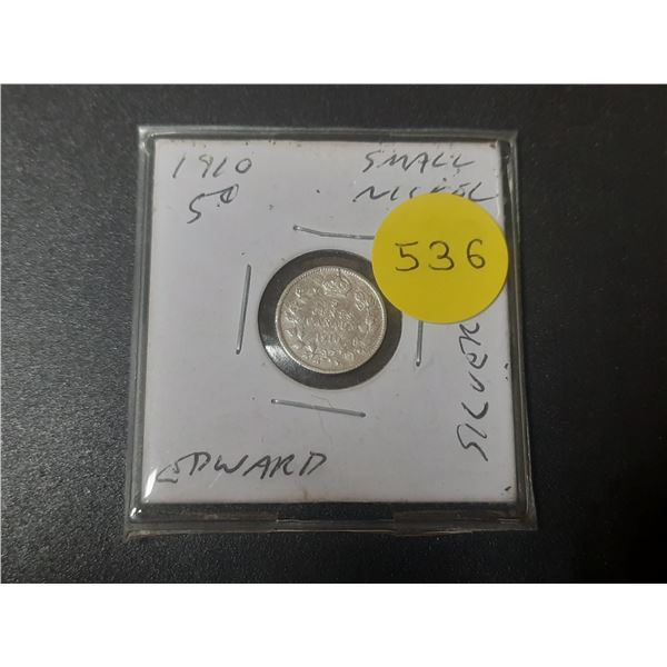 1910 Canada Silver 5 Cents.