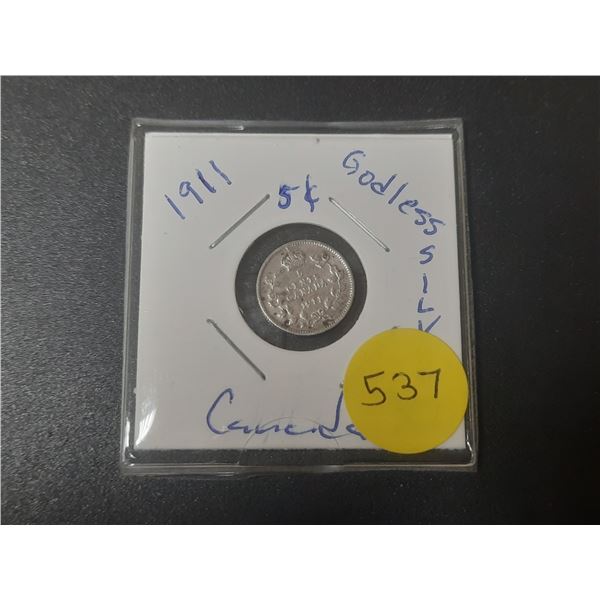 1911 Canada Silver 5 Cents.