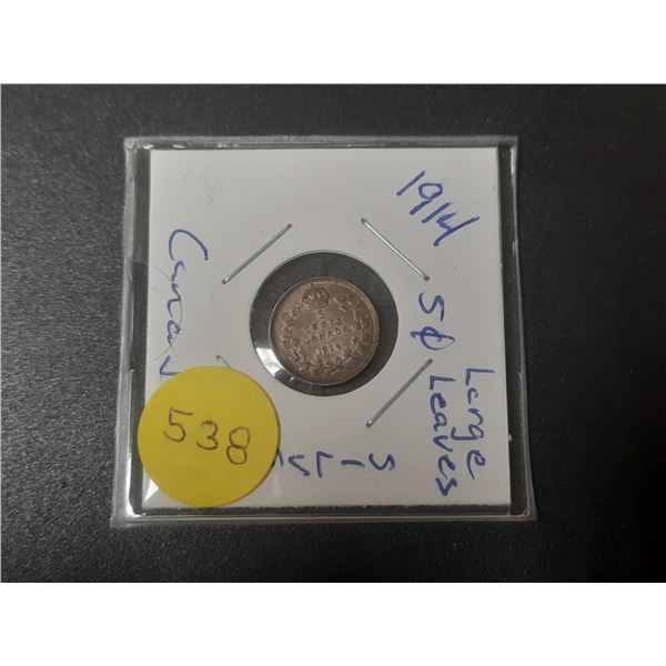 1914 Canada Silver 5 Cents.