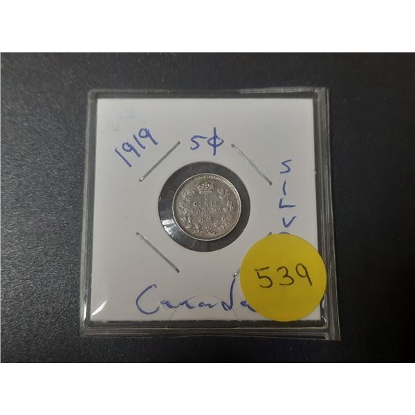 1919 Canada Silver 5 Cents.