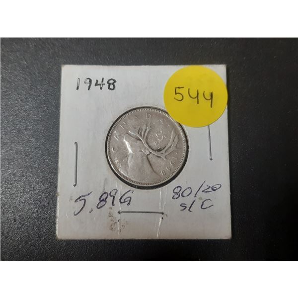 1948 Canada Silver 25 Cents.