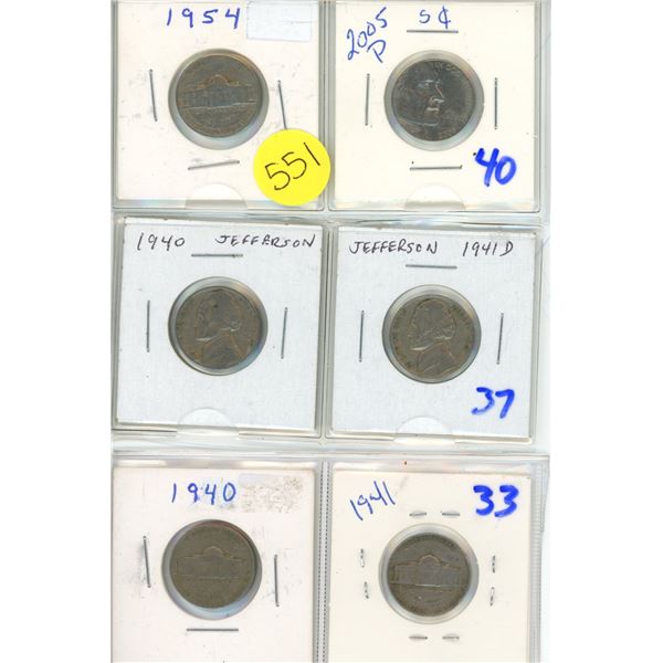 (6) US Nickels 1940, 1941, 1954, 2005