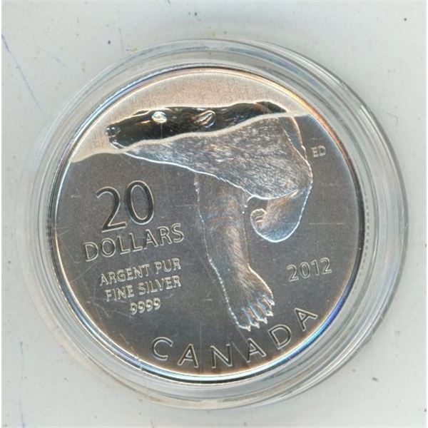 2012 Canada .9999 Fine Silver $20 Polar Bear Coin in Plastic Case