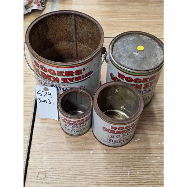 4 Rogers corn syrup tins