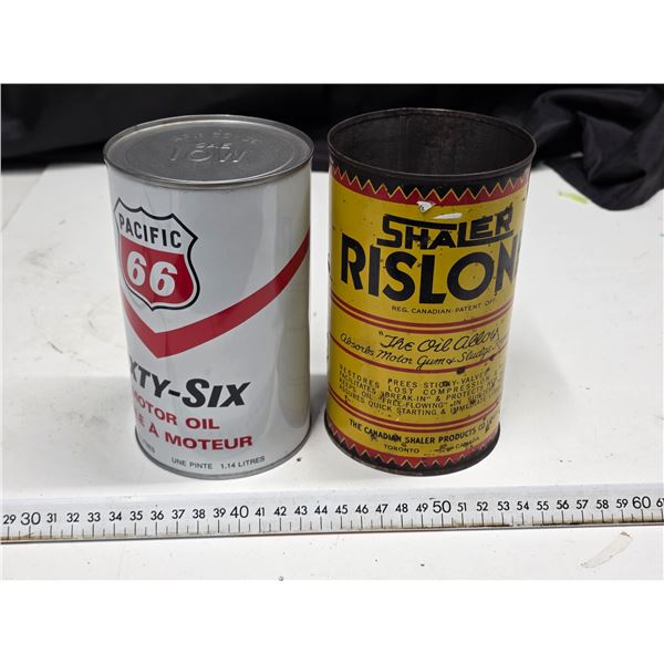 Pacific and Rislone oil tins