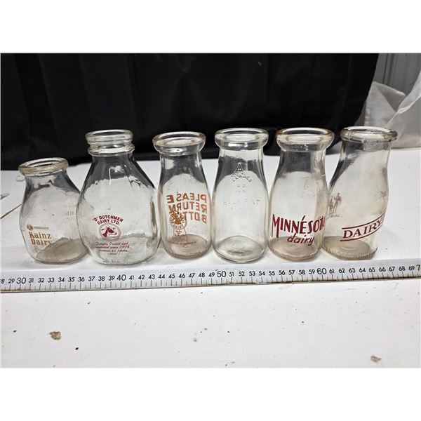 1 pint and half pint glass milk bottles