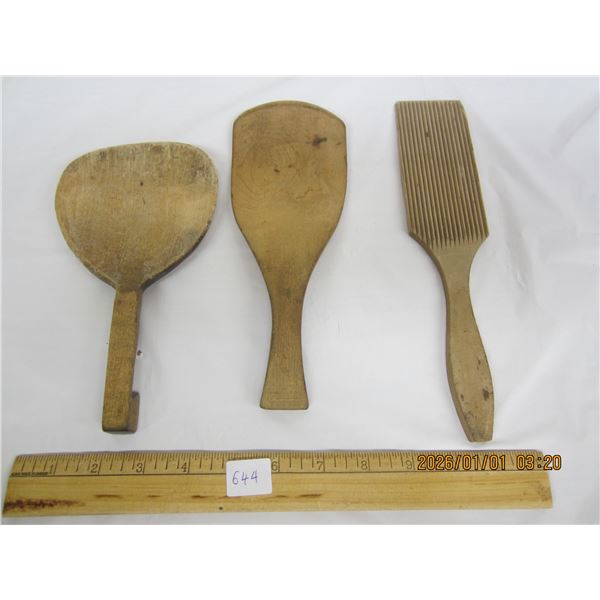 3 Antique Wooden Butter Making Tools
