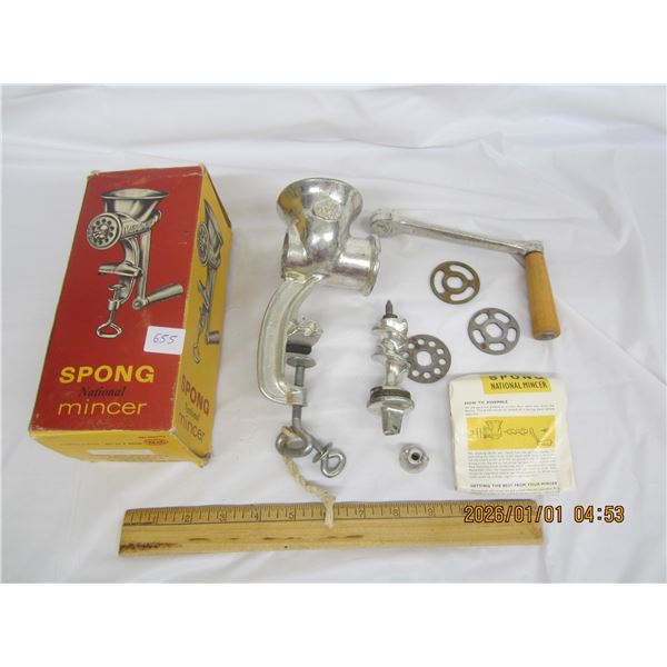 Antique Spong Mincer Meat Grinder with Original Box