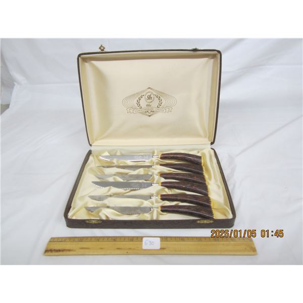 Set of Antique Bone Handled Steak Knives in Original Display Box