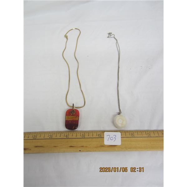 2 Vintage Chains with Stone Pendants