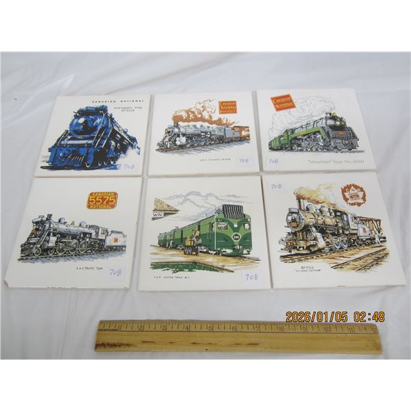 Lot of 6 Vintage Canadian National Train Ceramic Tiles Rare Item
