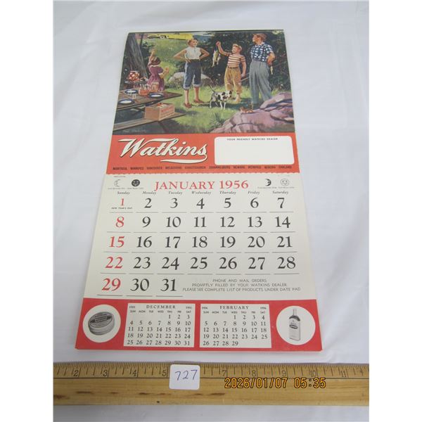 1956 Unused Watkins Calendar Good Condition