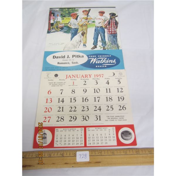 1957 Unused Watkins Calendar Good Condition