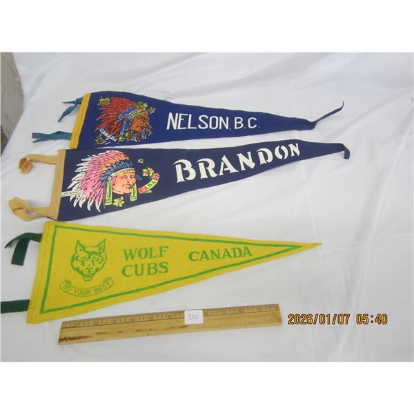 3 Antique Felt Pennants