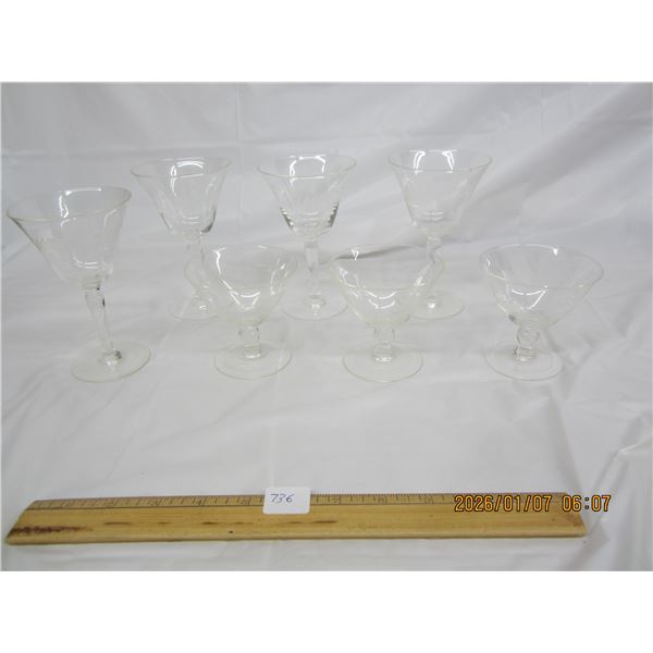 Lot of Antique Dessert  Glasses Etched with a Wheat Sheaf