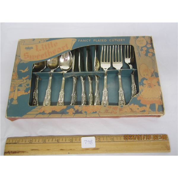 Antique Child's Silverware with Original Packing Reliable Little Sweetheart Cutlery Set