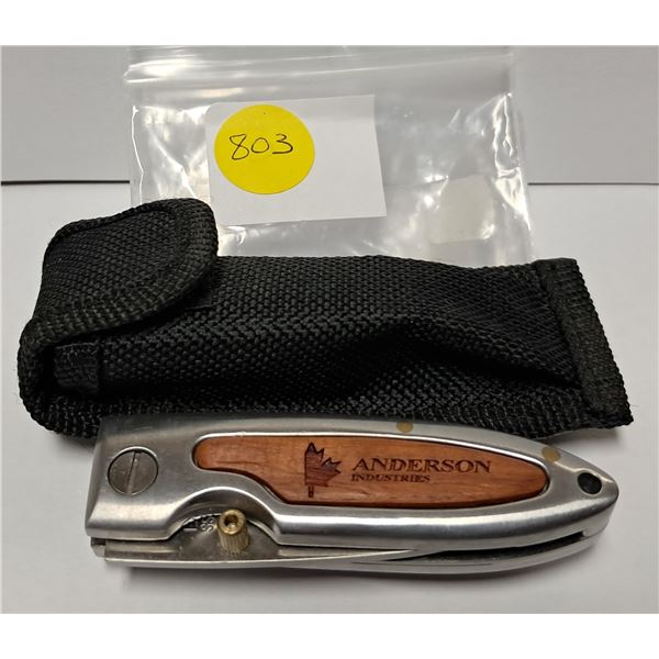 Anderson stainless folding knife c/w sheath, 3" handle, 3" blade