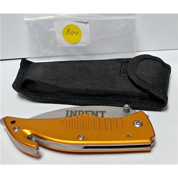 Dakota indent stainless folding knife c/w gut hokk & sheet, 5" handle, 3" blade