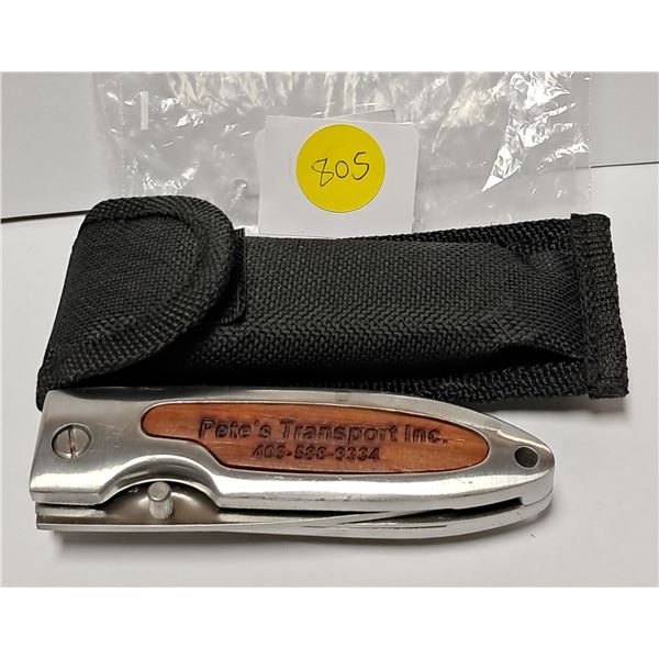petes folding stainless knife c/w sheath, 3-1/2" handle, 2-1/2" blade