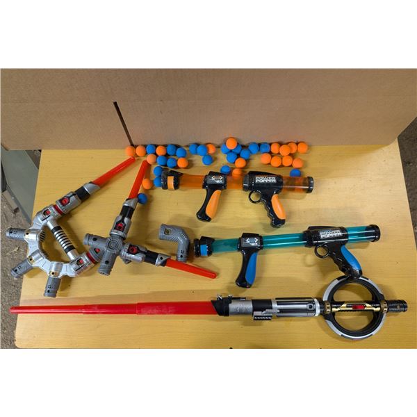 Power popper air gun with starwars light saber toys