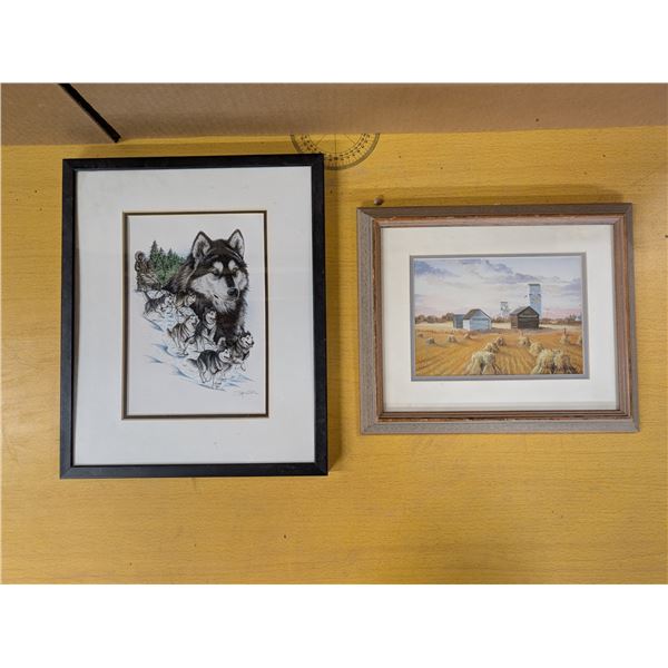 2 paintings in frames- with about the artist