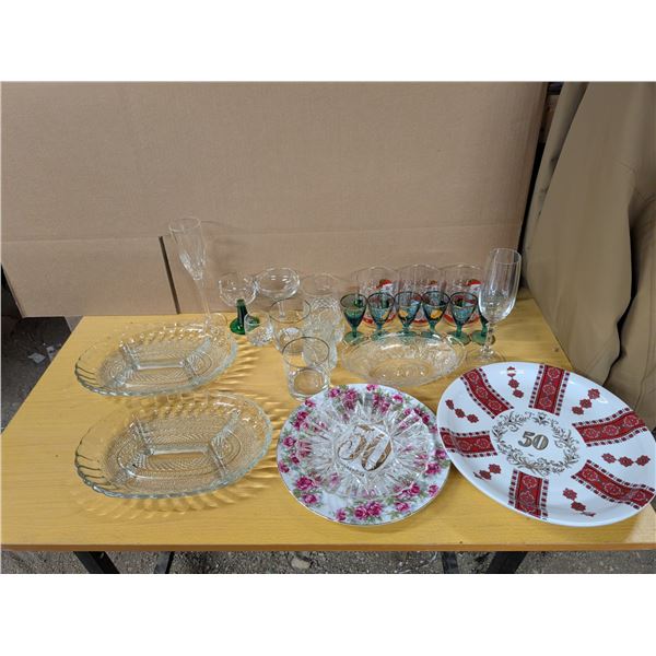Lot of misc items- glassware, plates