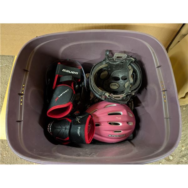 Tub full of helmets