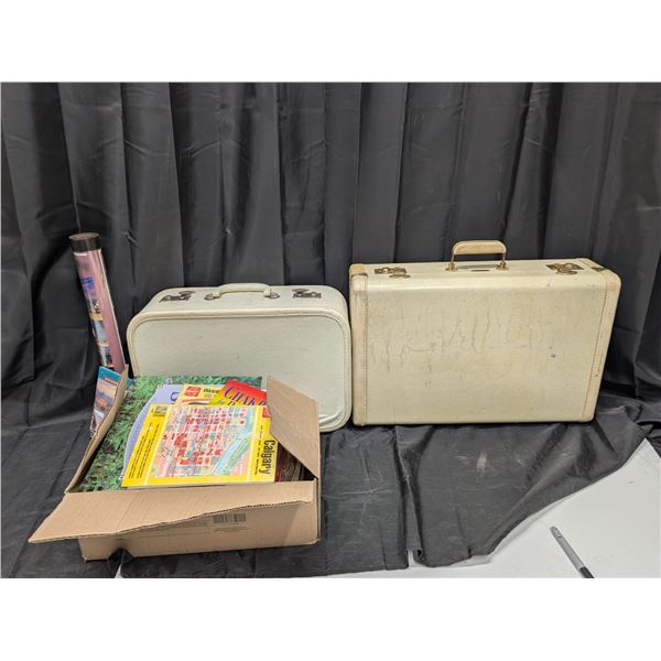 (2) Vintage Suitcases w/ Travel Books, Cook Books, and etc.