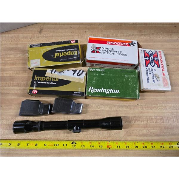 Shell casings with magazines and scope