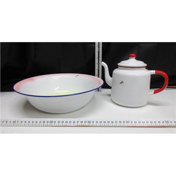 2 pcs Enamel ware Teapot and Basin