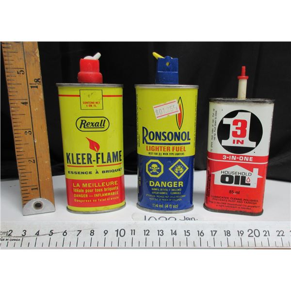 3 Different Tins- 2 lighter fluid and 1 handy oiler