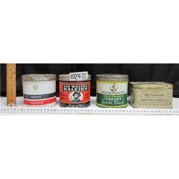 4 Different Vintage Tabacco Tins