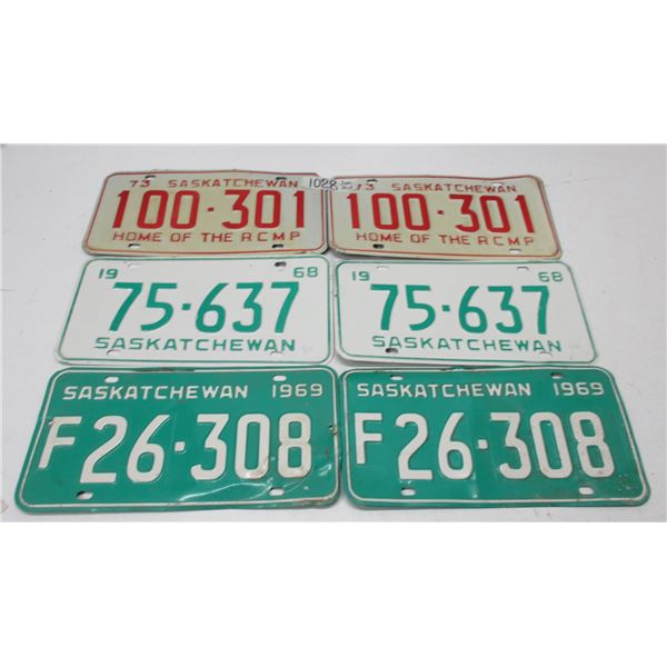 3 sets of 1960's and 1970's license plates