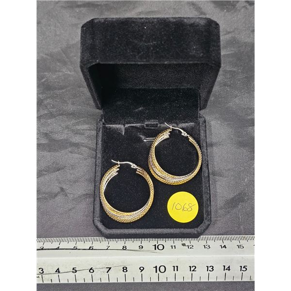 NEW 14K Gold & Platinum Plated Hoop Earrings